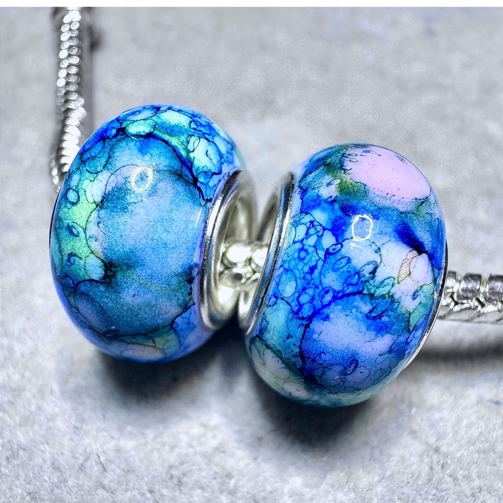 Aqua Blue‎ Swirl Pattern European Charm fits PANDORA